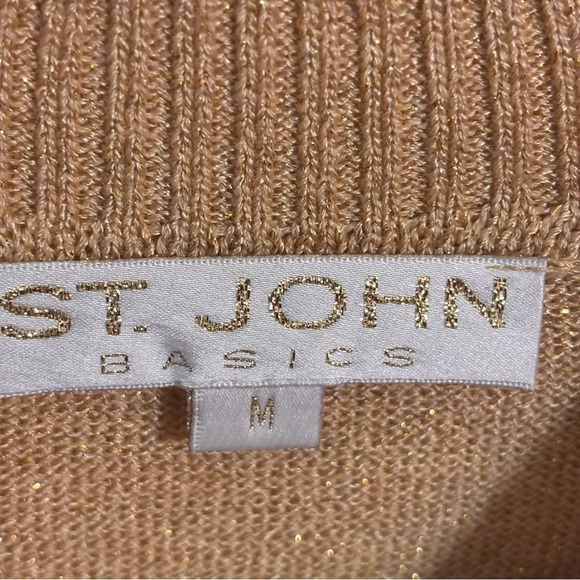 St. John Gold w Shimmer Knit Shirt Sleeve Sweater - Sz M EUC - Picture 3 of 6